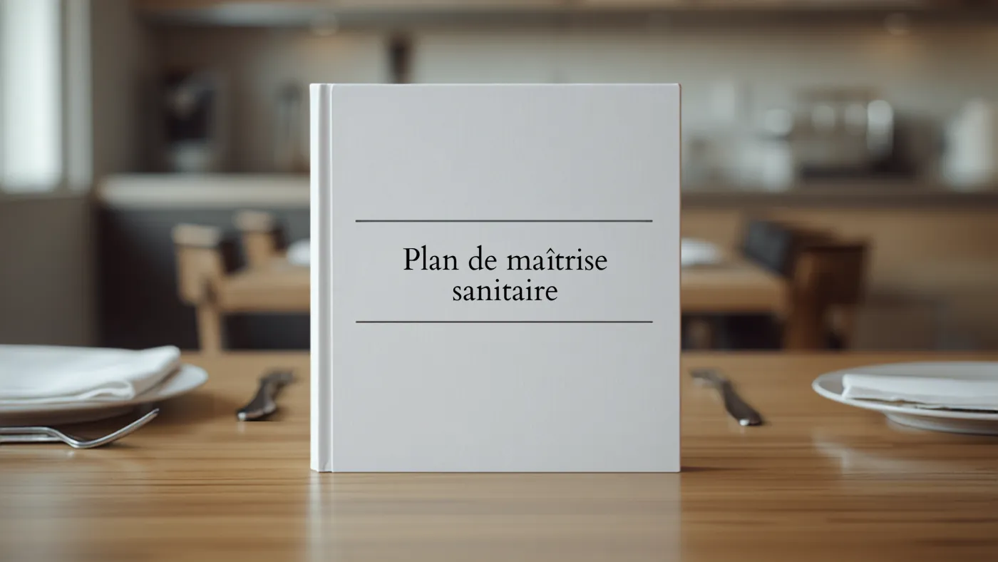 Classeur Plan de maîtrise sanitaire (PMS) sur une table de restaurant